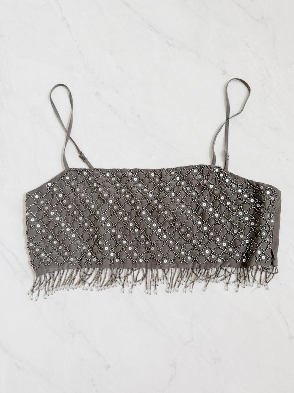 Zara Beaded Fringe Crop Top L